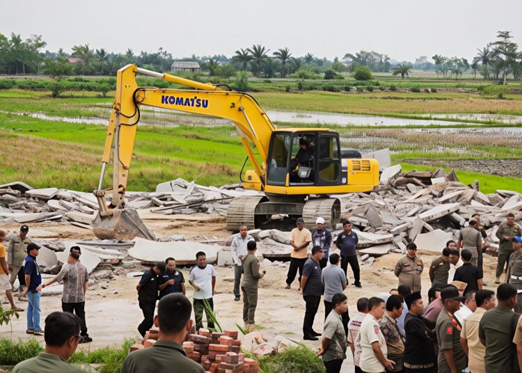 Bupati Deli Serdang Bongkar Bangunan Dikawasan Lahan Sawah Dilindungi Di Beringin 
